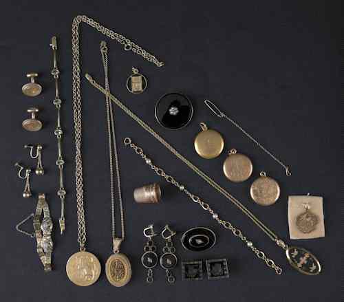 Appraisal: Group of gold-filled jewelry to include lockets earrings charms cuff