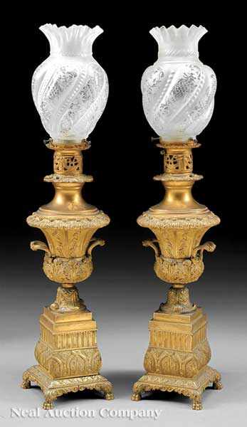 Appraisal: A Good Pair of Louis Philippe Gilt Bronze Carcel Lamps