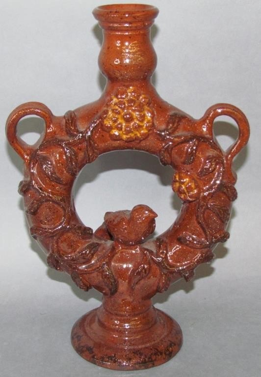 Appraisal: NED FOLTZ REDWARE RING VASEwith bird in center signed and