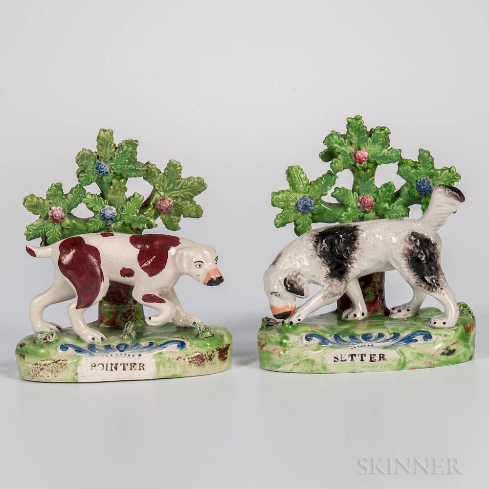 Appraisal: Pair of Staffordshire Bocage Pointer Setter Figures Pair of Staffordshire