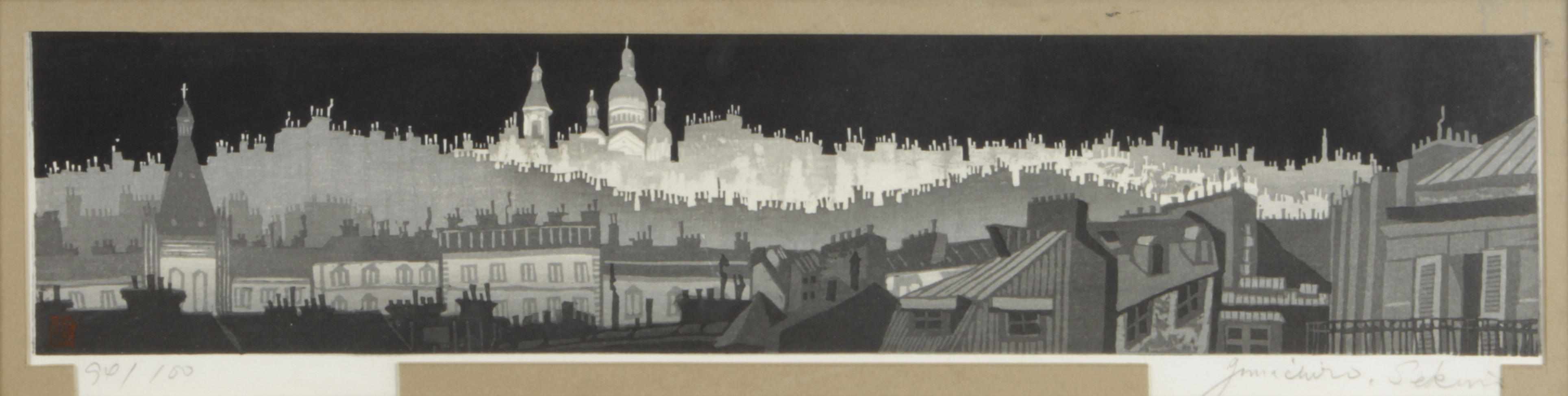 Appraisal: Junichiro Sekino Japanese - Sacre Coeur at Night c Woodcut