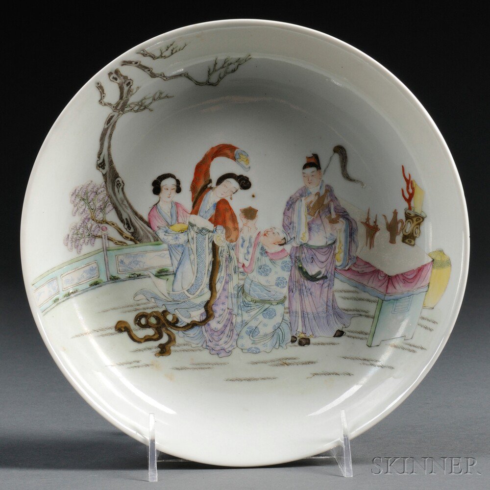 Appraisal: Famille Rose Plate China early th century depicting figures partaking