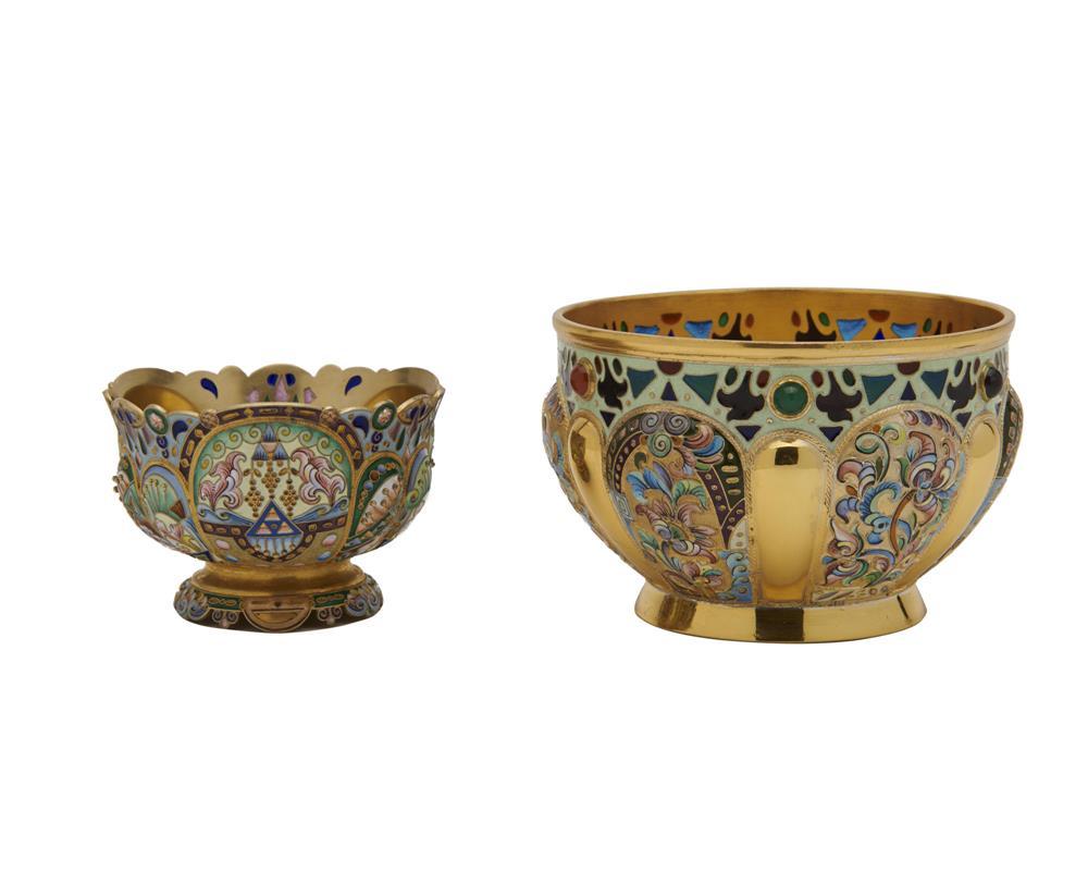 Appraisal: Two Russian Gilt Silver Enamel and Plique a Jour bowls