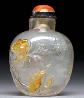 Appraisal: ANTIQUE ROCK CRYSTAL SNUFF BOTTLE Well carved and delicate antique