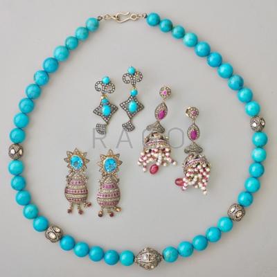 Appraisal: RECENT INDIAN DIAMOND JEWELRY SEVEN PIECES turquoise bead necklace has