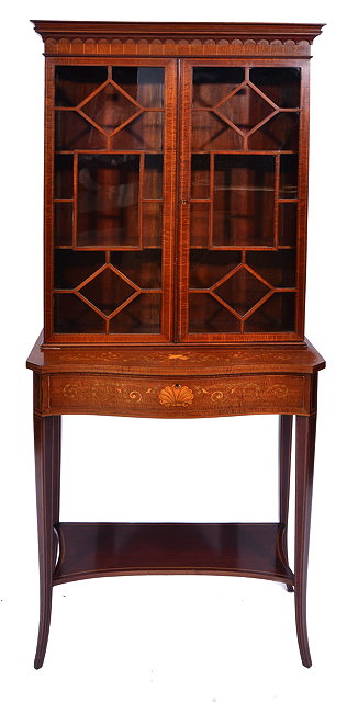 Appraisal: AN EDWARDIAN SHERATON REVIVAL DISPLAY CABINET the arcade moulded cornice