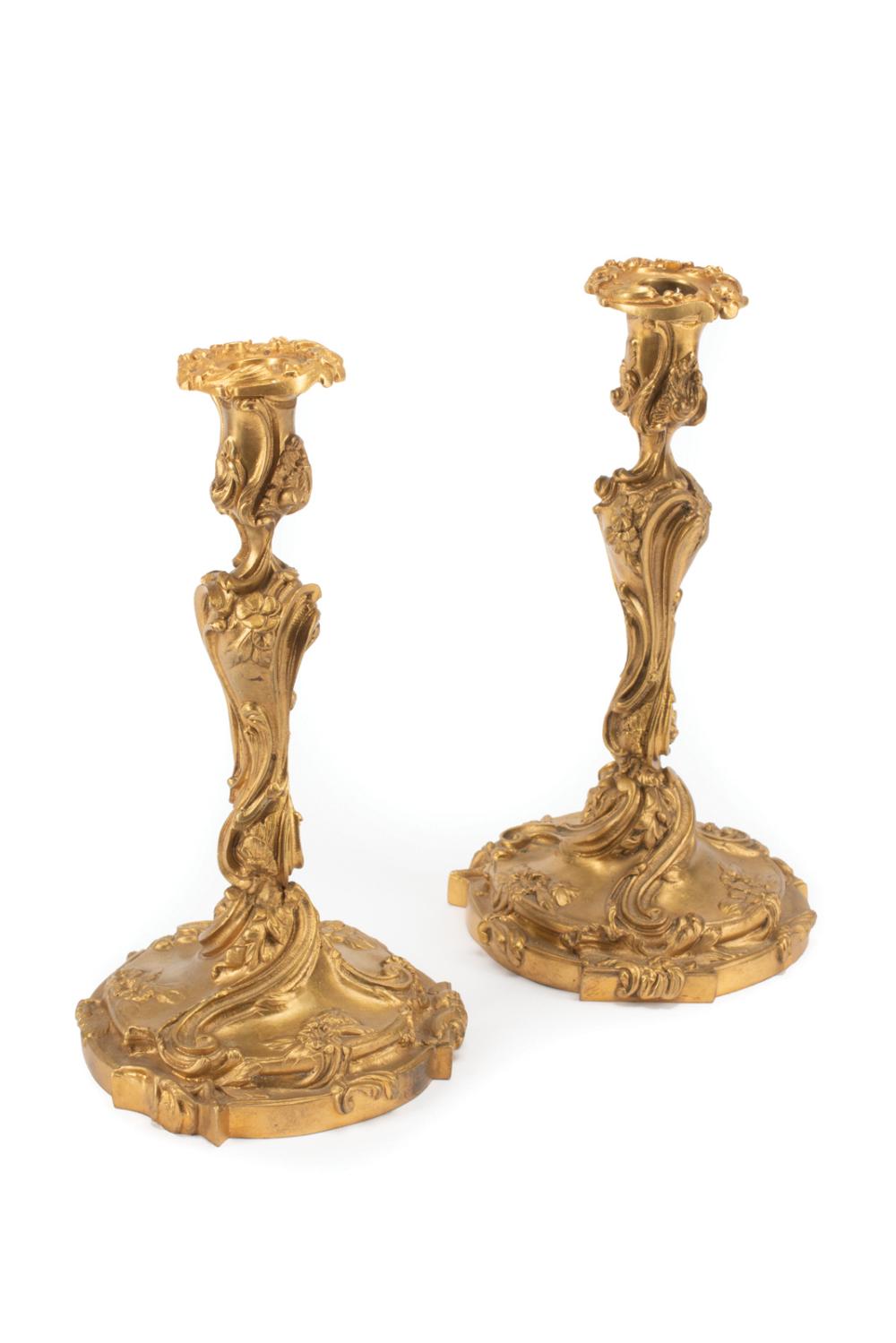 Appraisal: Pair of Louis XV-Style Gilt Bronze Candlesticks late th c