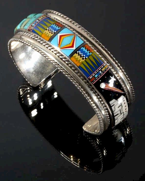 Appraisal: Signed Navajo Multistone Micro Mosaic Silver Cuff Included for your