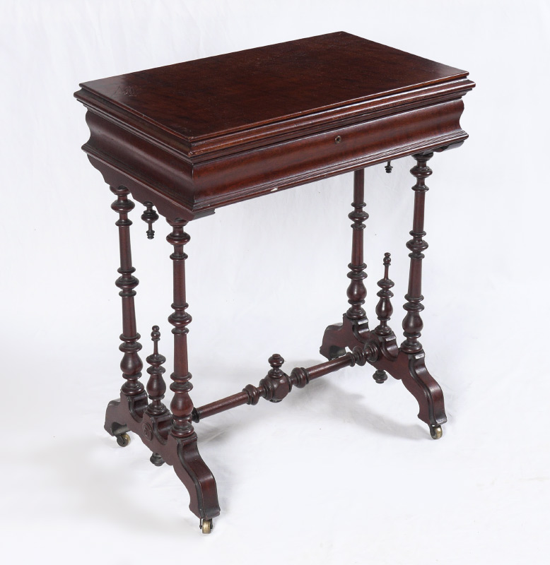 Appraisal: MAHOGANY VICTORIAN VANITY TABLE Hinged lid top opens to compartmented