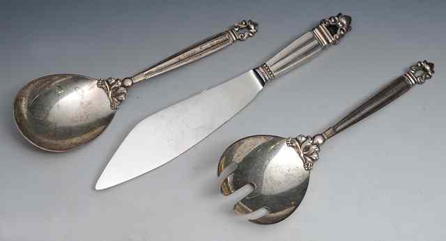 Appraisal: A pair of Georg Jensen sterling silver 'Acorn' salad servers