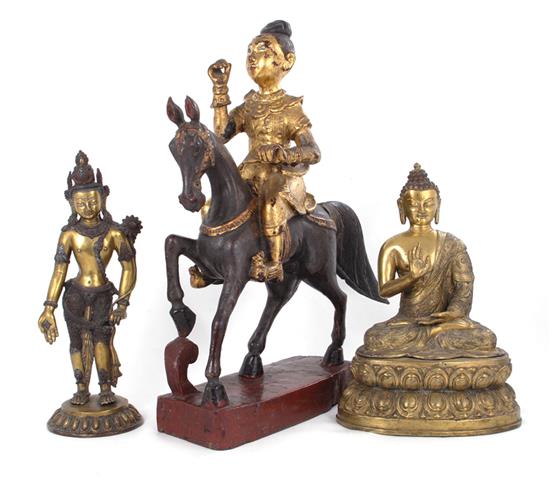 Appraisal: Asian deity figures th early th century Chinese gilt and