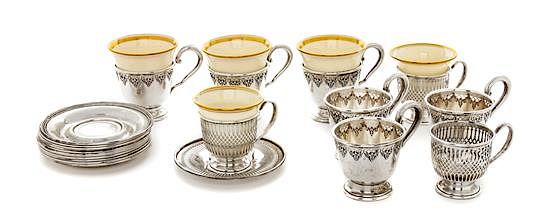 Appraisal: A Group of American Silver Demitasse Cups and Saucers Frank