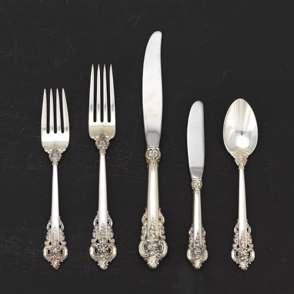 Appraisal: WALLACE STERLING SILVER DINNER SERVICE FOR EIGHT GRAND BAROQUE PATTERN