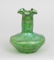 Appraisal: A Squat Pinched Oil Spot Green Glass Vase A squat