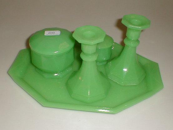 Appraisal: A Davidson 's jade glass trinket set comprising tray pair