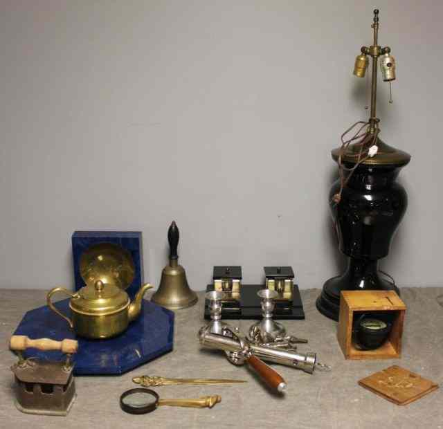 Appraisal: Assorted Metal and Glass Lot Includes a large Deco black