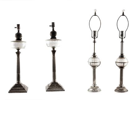 Appraisal: Two Pair of Silver and Glass Lamps Estimate -