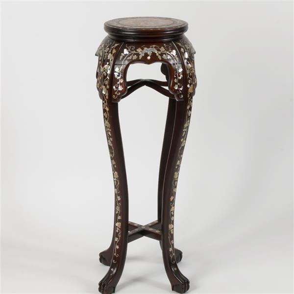 Appraisal: Chinese th century carved hardwood marble top plant stand with