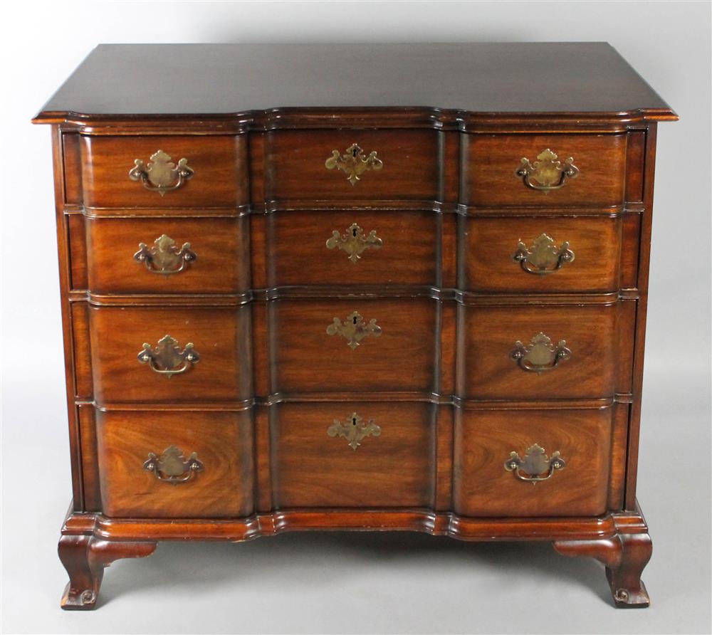 Appraisal: KINDEL CHIPPENDALE STYLE BLOCK FRONT MAHOGANY CHEST having a molded