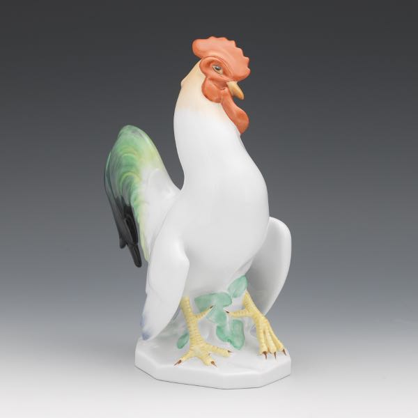 Appraisal: HEREND PORCELAIN HAND PAINTED COCKEREL SCULPTURE x x Elegant porcelain