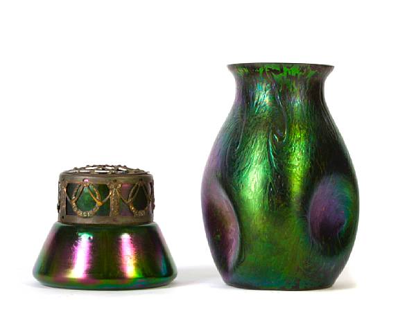 Appraisal: An Austrian iridescent glass dimpled vase most probably Loetz together