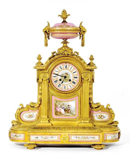 Appraisal: Louis XV style gilt-bronze and porcelain mantel clock th century