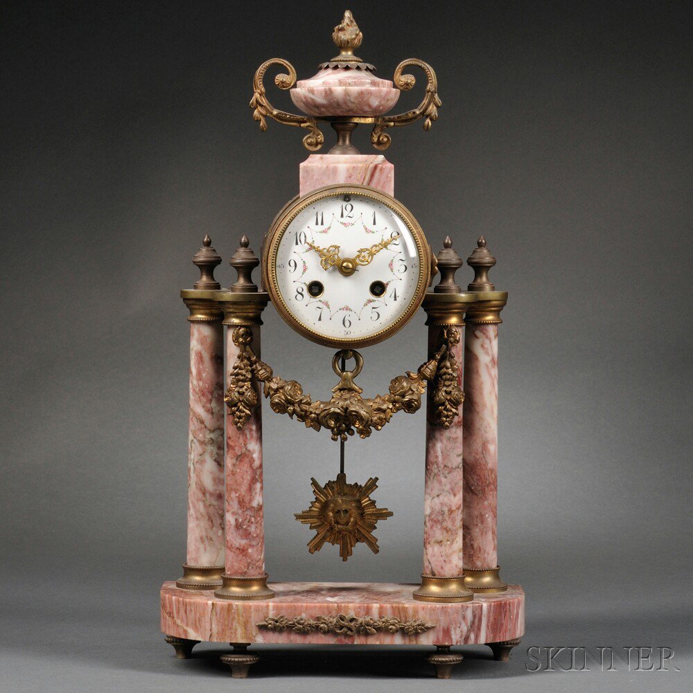 Appraisal: Gilt-bronze-mounted Marble Mantel Clock France late th century the enameled