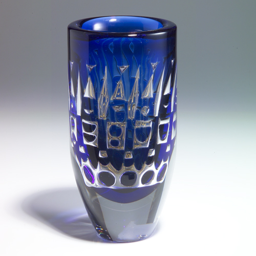 Appraisal: INGEBORG LUNDIN ORREFORS Fine Ariel cased glass vase with geometric