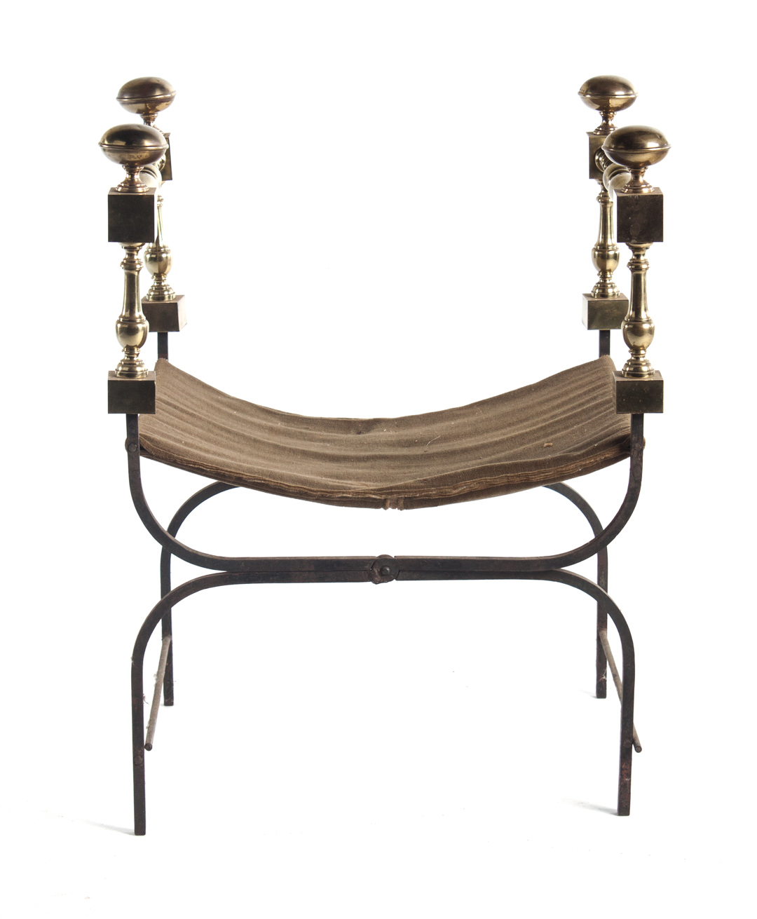 Appraisal: Italian Brass and iron folding curule stool turned brass armrests