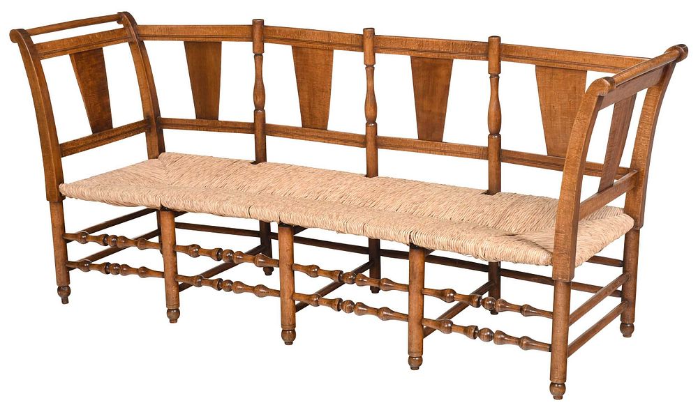 Appraisal: Queen Anne Style Rush Seat Settee British th century beech