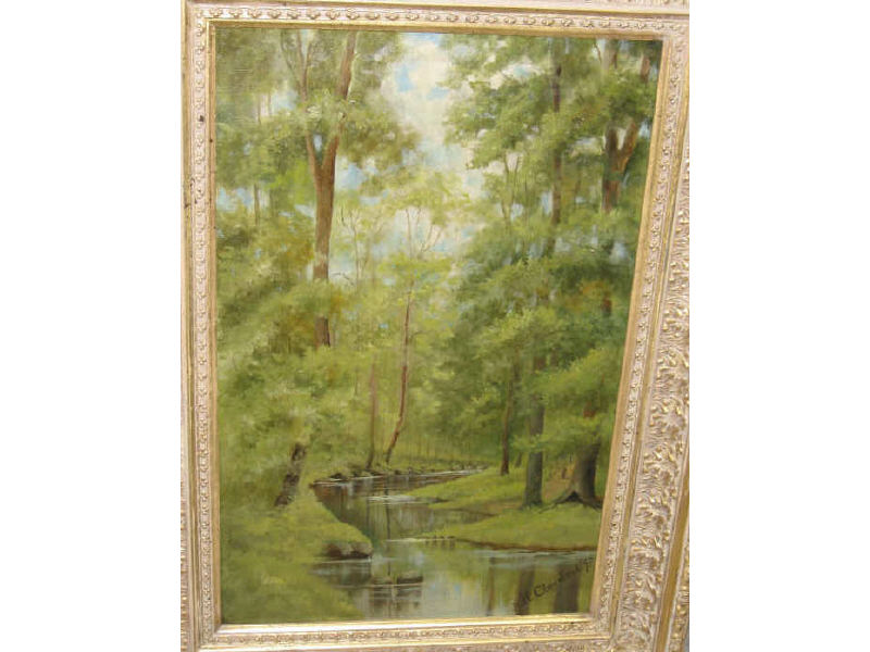 Appraisal: A H CLEVELAND TH- TH CENTURY Wooded landscape with stream