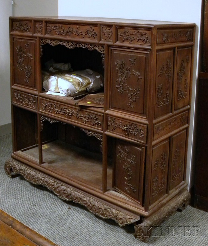 Appraisal: Chinese Export Carved Hardwood Cabinet damage ht wd in