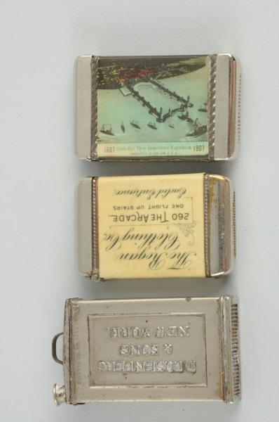 Appraisal: Lot Of Advertising Match Safes This lot includes two celluloid