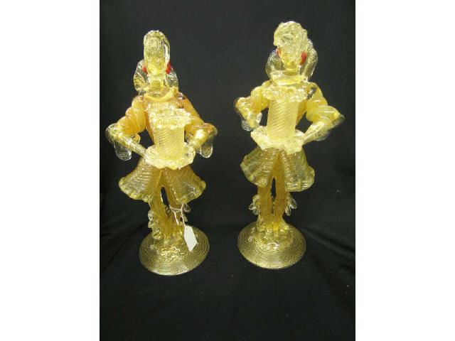 Appraisal: Pair of Italian Art Glass Figural Candleholders men in fancy