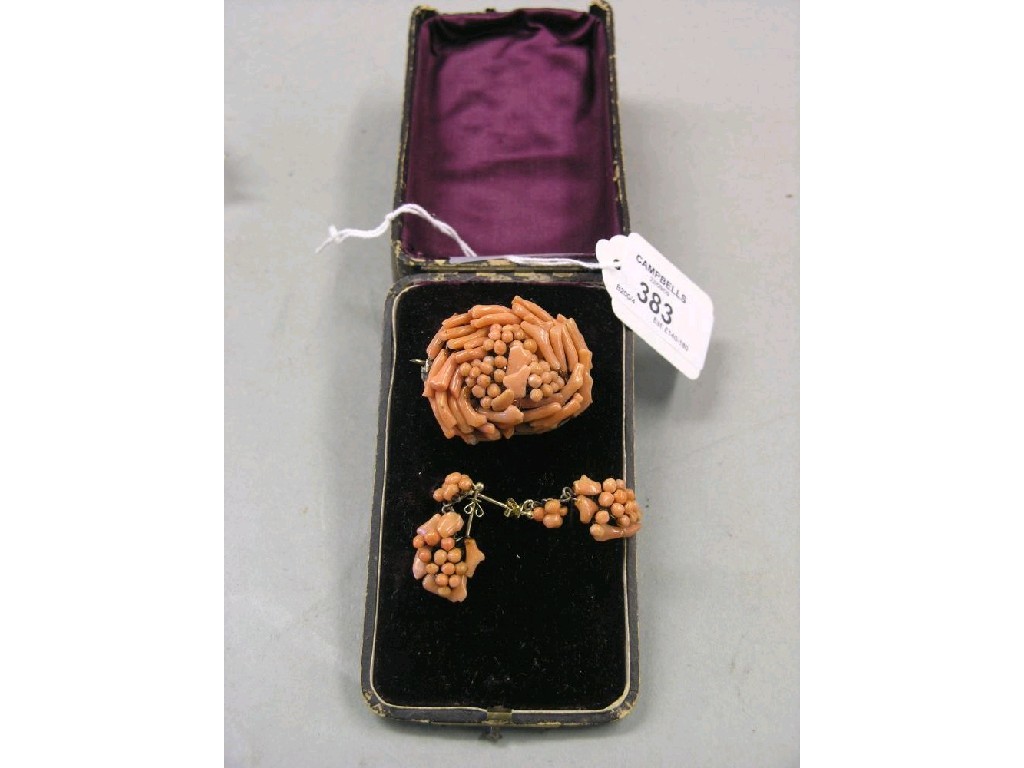 Appraisal: A Victorian coral brooch and pair of matching earrings in