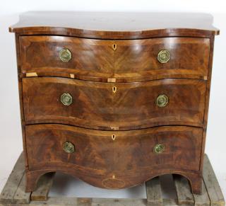 Appraisal: English serpentine front drawer commode with inlay th century h