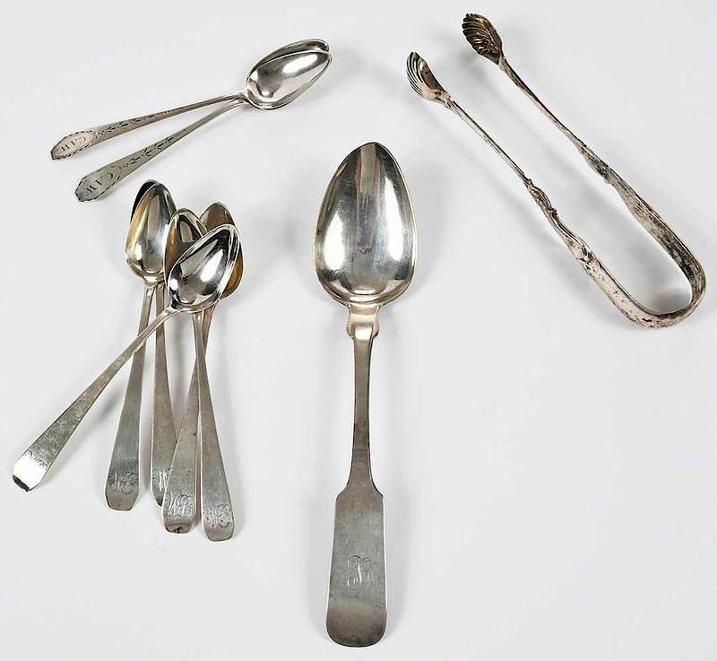 Appraisal: Six Coin Silver Charleston Flatware South Carolina th century including