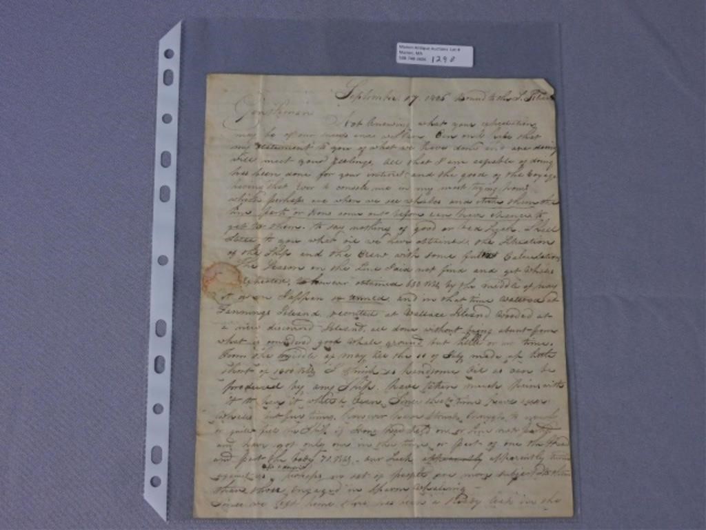 Appraisal: RARE PAGE WHALING LETTER WRITTEN IN TWOstages to the owner