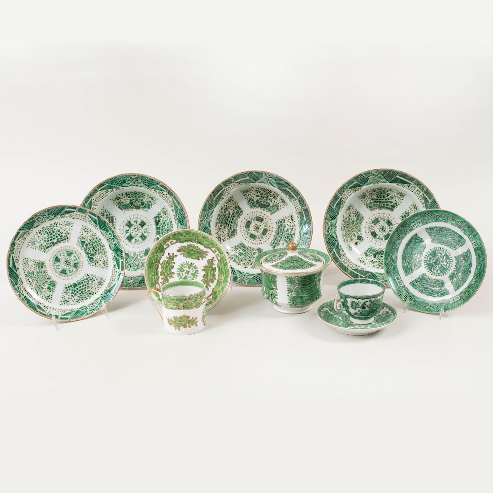 Appraisal: Assembled Chinese Export Style Green Ground Porcelain Part Service Some