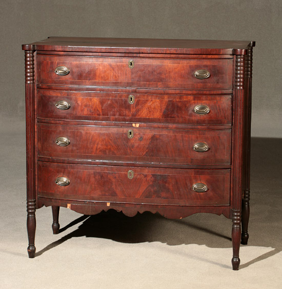 Appraisal: Federal Satinwood Inlaid Mahogany Bow-Front Chest of Drawers Salem Massachusetts