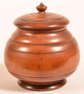 Appraisal: th Century Peasware Covered Canister Turned maple with urn finial