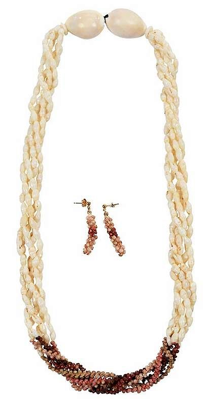 Appraisal: Niihau Shell Necklace and Earrings multi-strand assorted shell beads -