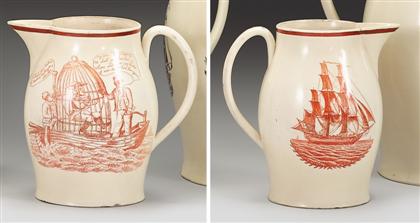 Appraisal: Sepia transfer printed creamware pitcher Decorated with a cartoon showing