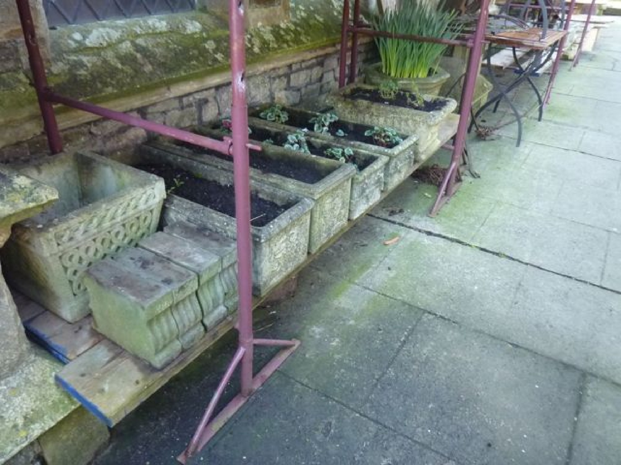 Appraisal: Two pairs of rectangular reconsituted planters with weathered finish planted