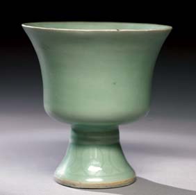 Appraisal: SOUTHERN SONG CELADON STEM CUP Southern Song Dynasty celadon glazed