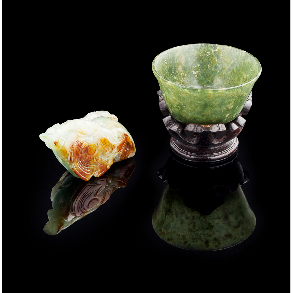 Appraisal: CELADON JADE CARVING in the form of a bat resting