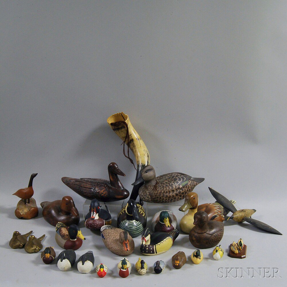 Appraisal: Small Collection of Modern Wooden Bird Carvings mostly ducks some