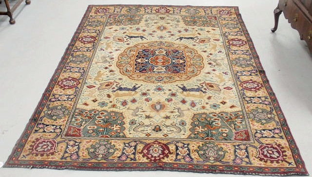 Appraisal: Room size oriental carpet with overall floral and animal patterns