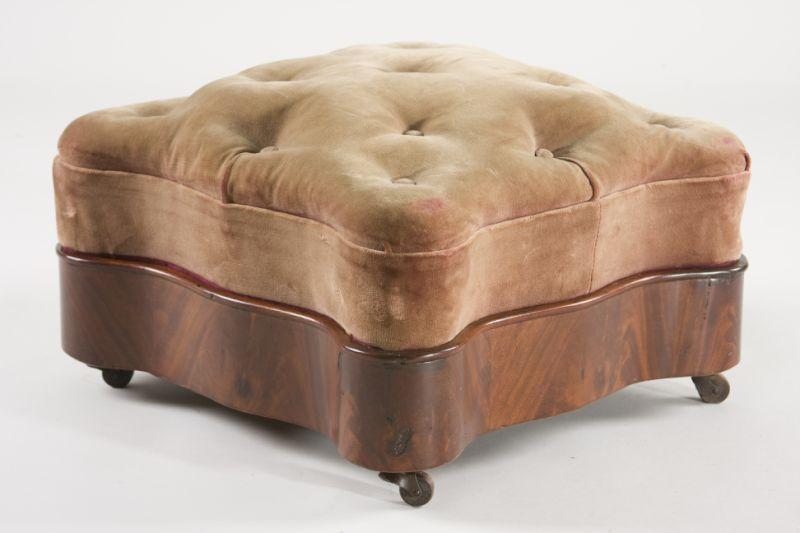 Appraisal: American Serpentine Footstool mid th c mahogany veneer over white