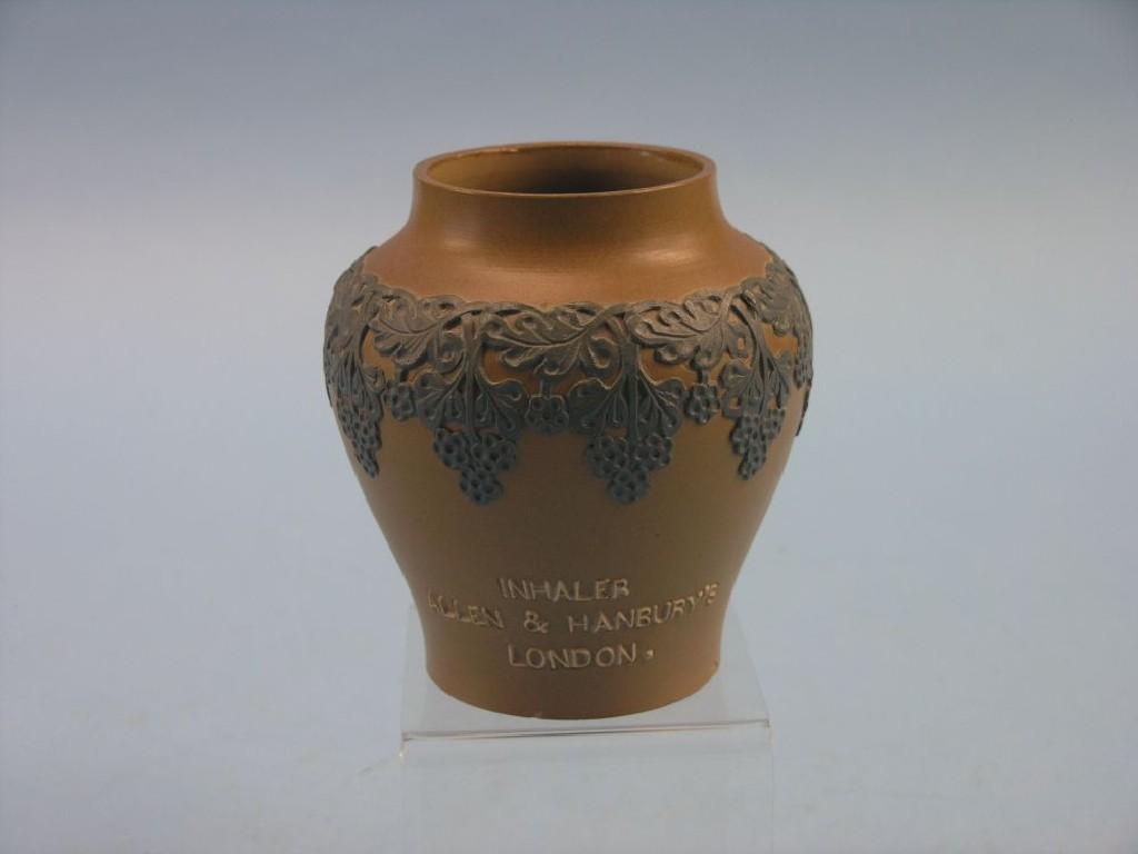 Appraisal: A Victorian Doulton Silicon inhaler jar baluster-shape with sprigged signature